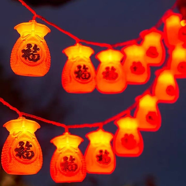 New Year's Lanterns Household Chinese New Year lucky bags, lucky characters, red lanterns, decorative layout, courtyard street outdoor decoration atmosphere lights