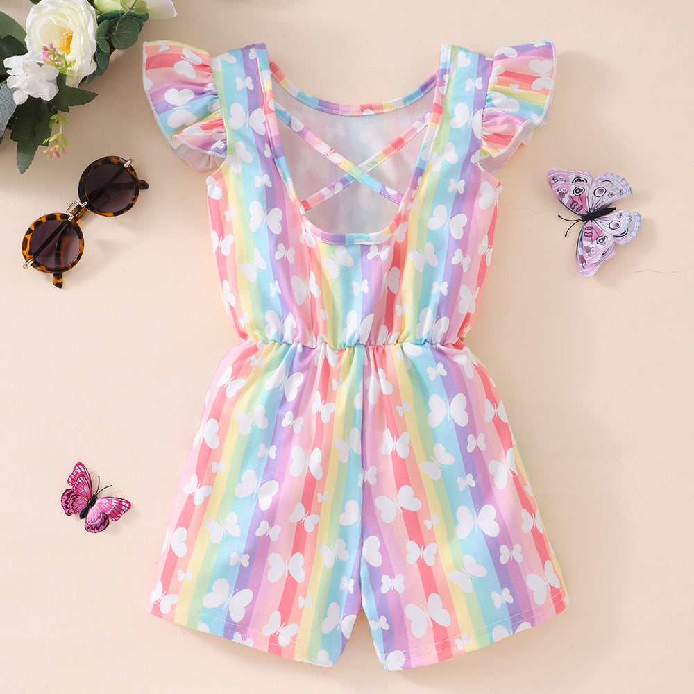 Kids' flutter sleeve striped butterfly open-back romper
