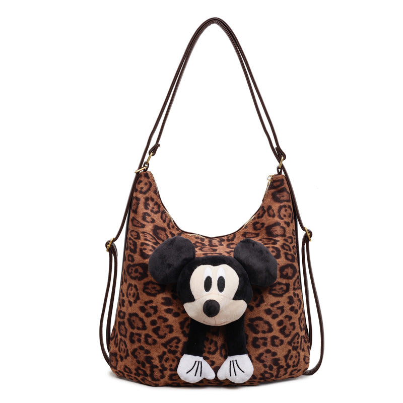 Leopard print large capacity bag for women, 2025 new arrival, trendy commuter shoulder & crossbody bag, casual retro multi-use backpack
