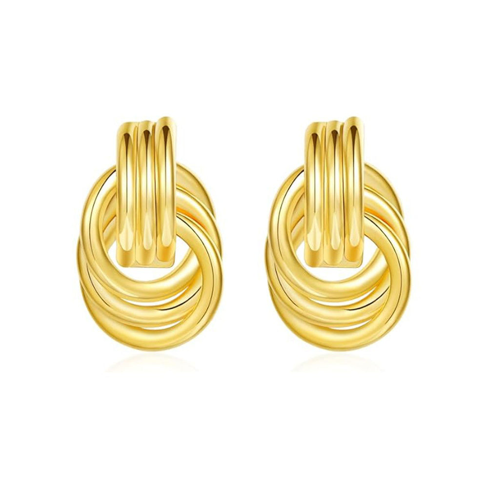 European and american cross-border amazon design new twisted knotted earrings oval hollow copper tube metal drop earrings jewelry