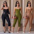C7693 cross-border   fashion women's sexy slim-fit bandeau solid color bodycon jumpsuit