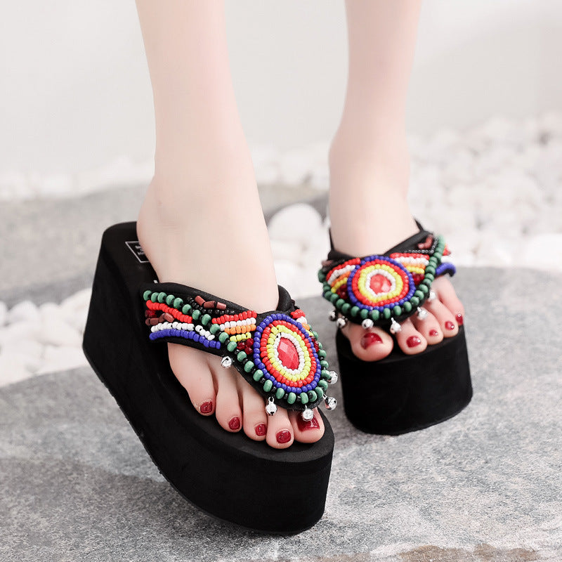 Shining jiao women's sandals 2026 new style outdoor flip-flops super high heel slippers women's summer internet celebrity fashion beach shoes