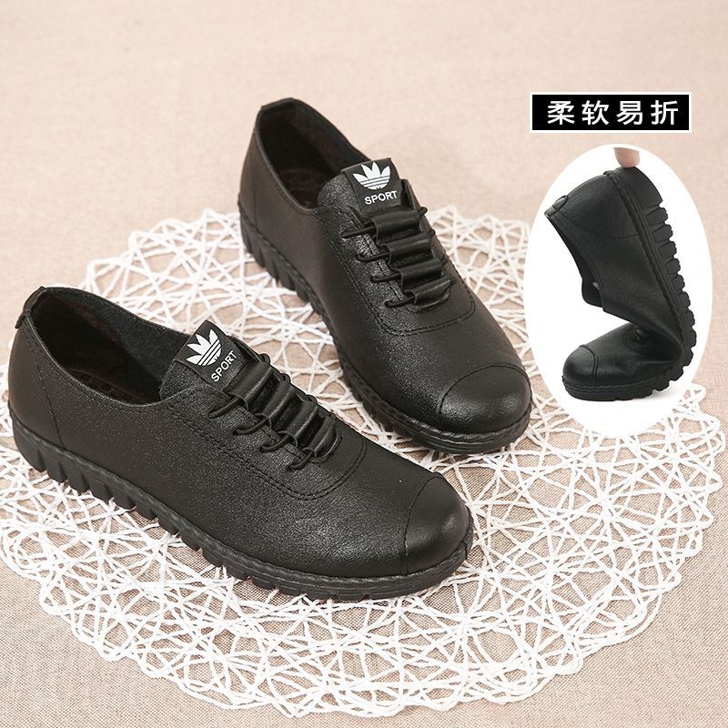 Kfc work shoes flatscasualladieswear shoes flats soft bottom women's thick heel plaid work shoes black women's leather shoes