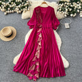 European and american style high-end women's autumn dress with ruffle trim, loose fit, and elegant flared skirt