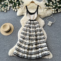 Gentle wind stripes suspender pure desire hook flower dress women's summer waist slimming look cake skirt french long skirt