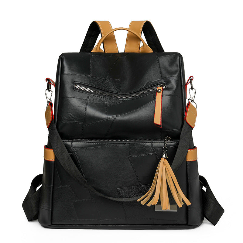 Backpack women's 2024 new Korean version of fashion solid color travel backpack large capacity school bag travel PU soft leather women's bag