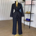 European and american cross-border women's fashion:  autumn/winter new collection - statement blazer with heavy-duty tie detail and wide-leg trousers set