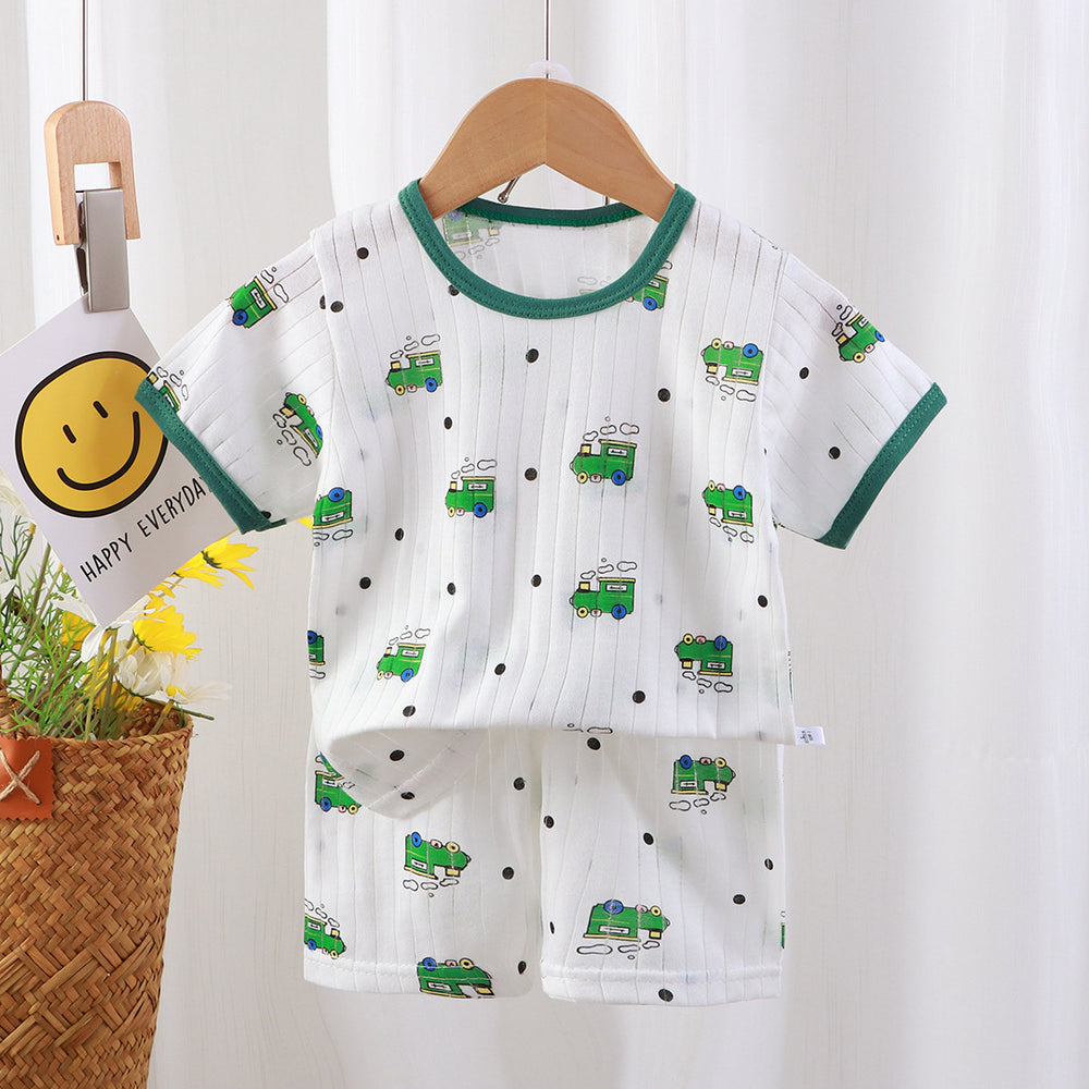 New summer children's loungewear set: lightweight casual cotton pajamas for boys and girls - perfect for air conditioning. two-piece set