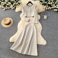 Xiaoxiangfengwork clothingtwo-piece setfemaleautumclassy sense metal bucklecardiganhigh waistelegant skirtsuit