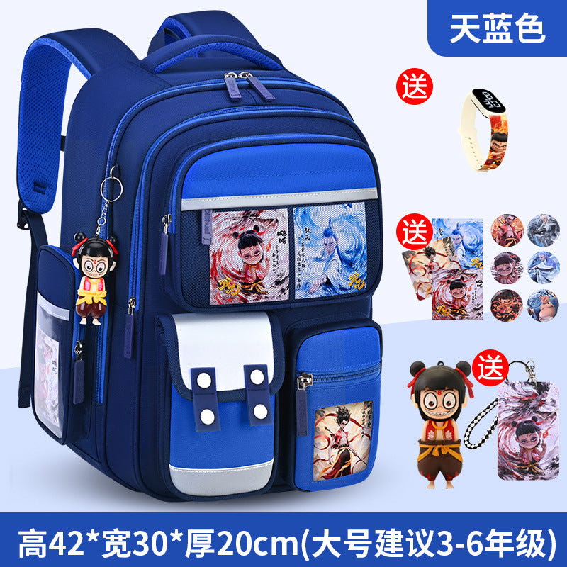 Nezha boy's schoolbag - lightweight, spine-protecting backpack for elementary school students (grades 1-6), suitable for boys and girls