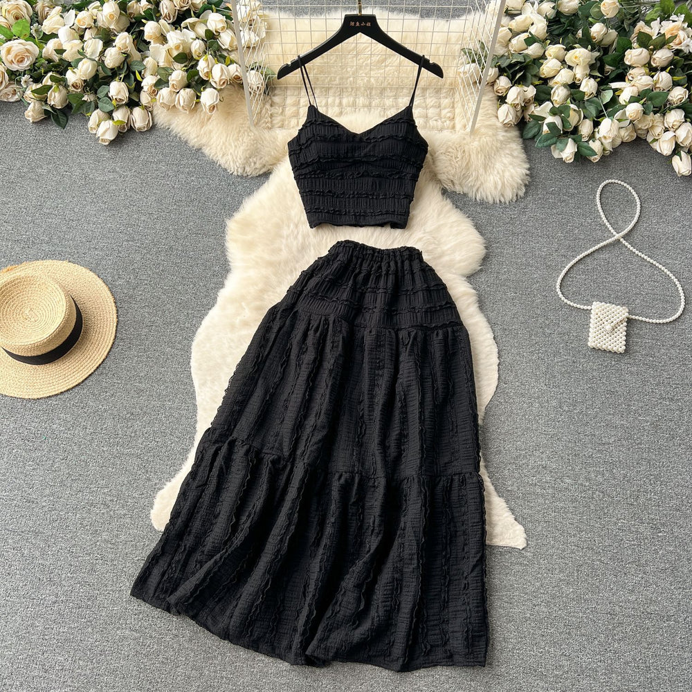 Age-reducing suit women's summer clothing new arrival sling tops shorteasiest for match large swing skirt sweettwo-piece set trendy
