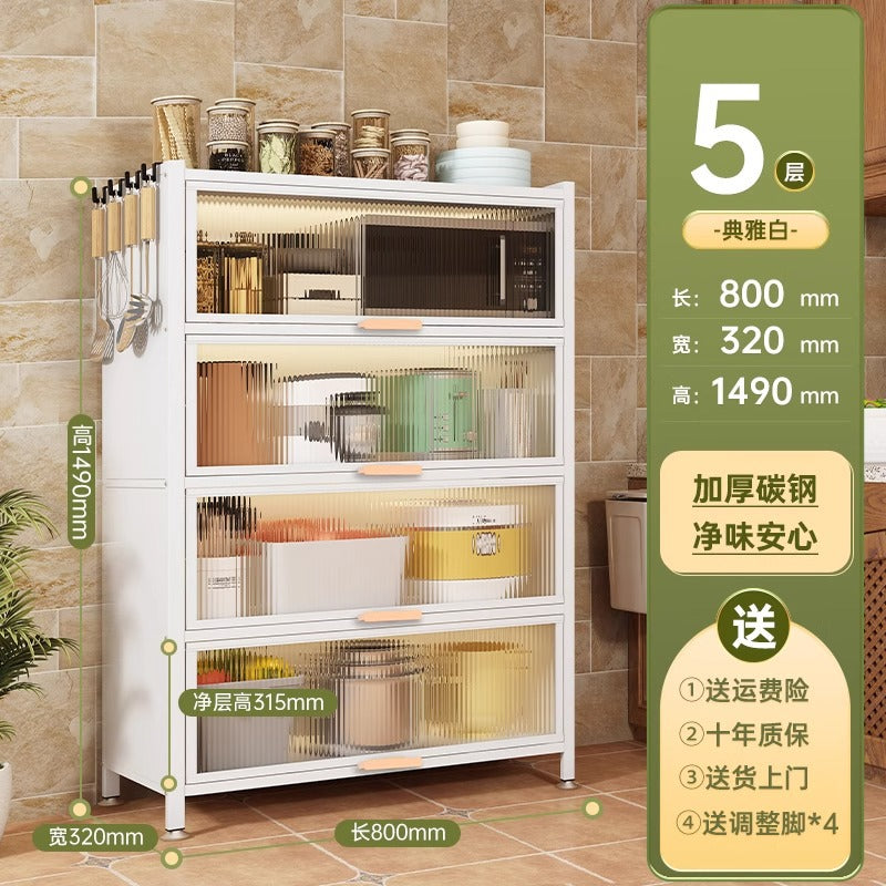 Kitchen thickened carbon steel storage rack floor-standing multi-layer dust-proof storage cabinet microwave oven with door multi-functional storage cabinet