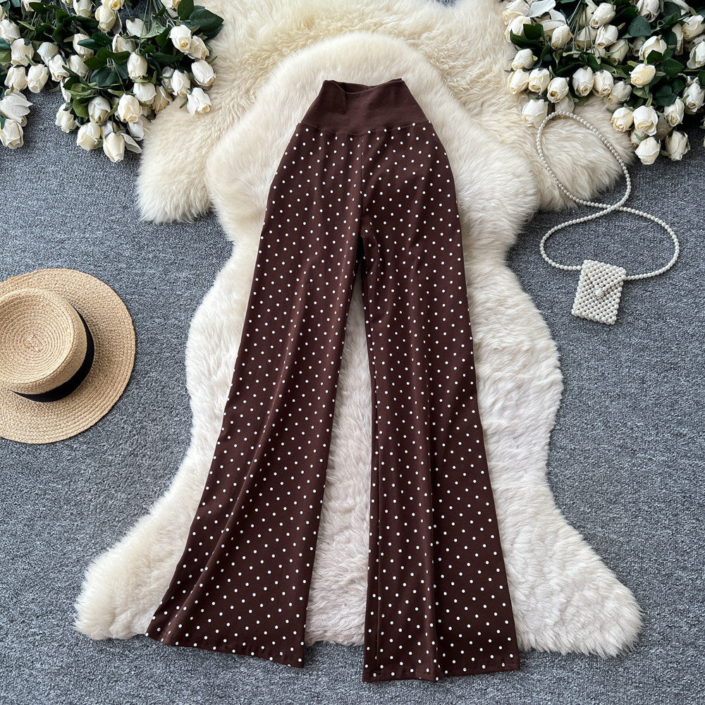 K-style high waist polka dot work clothing style casualstraight-leg pants women's summer lazy style elastic waist slimming lookelegantcasual pants