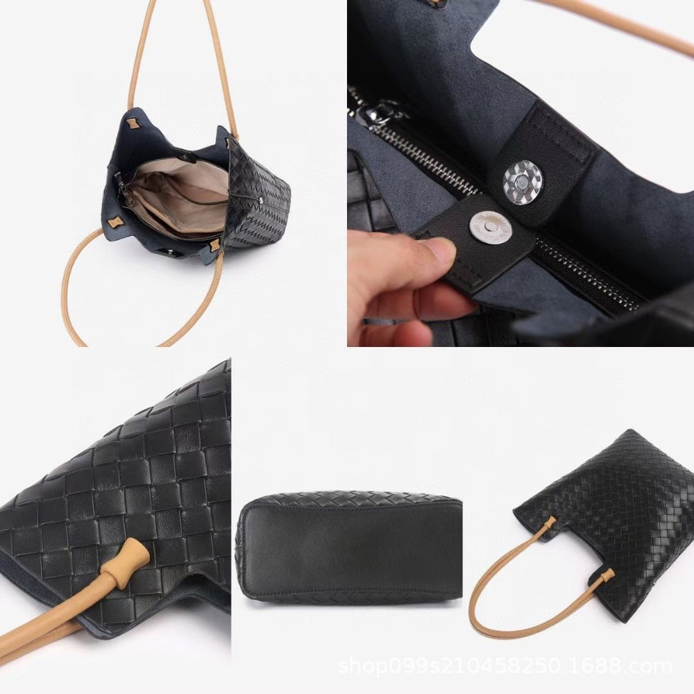 Tote bag 2024 new women's bag fashion woven large capacity minimalist cowhide shoulder handbag genuine leather bag