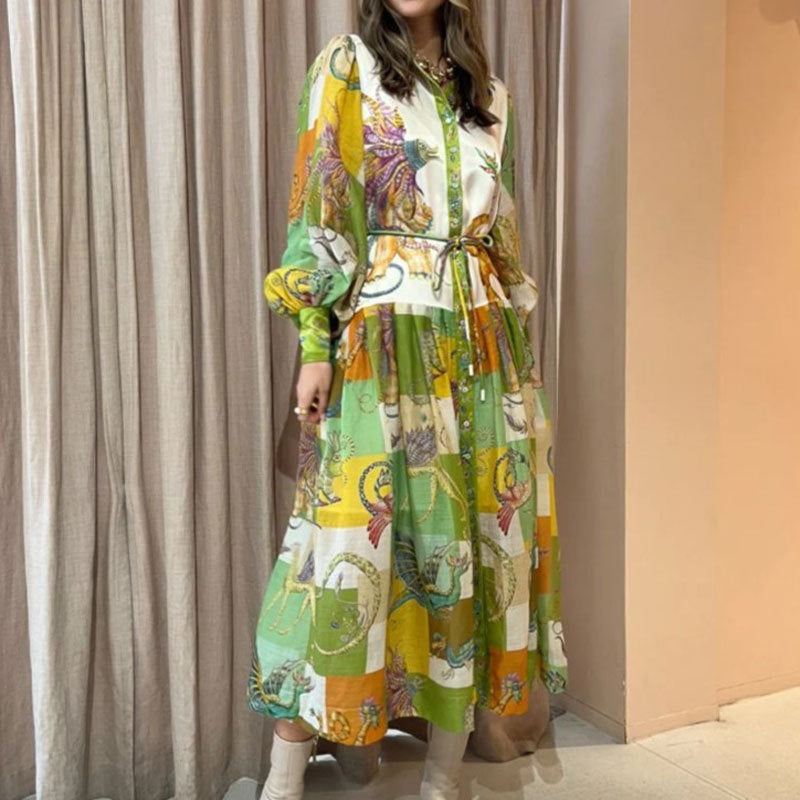 cross-border european & american women's clothing - summer maxi dress with lantern sleeves and printed holiday style - style 661