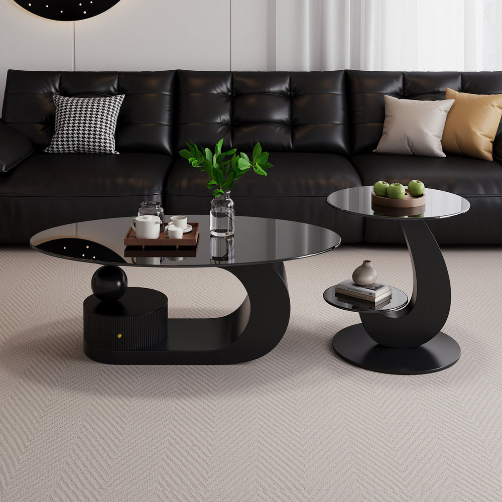 Italian style home light luxury oval tempered glass combination coffee table, high-end living room new modern minimalist coffee table