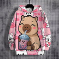 Girls' heartfelt capybara print hoodie - trendy & casual kids' clothing, hot seller for cross-border e-commerce