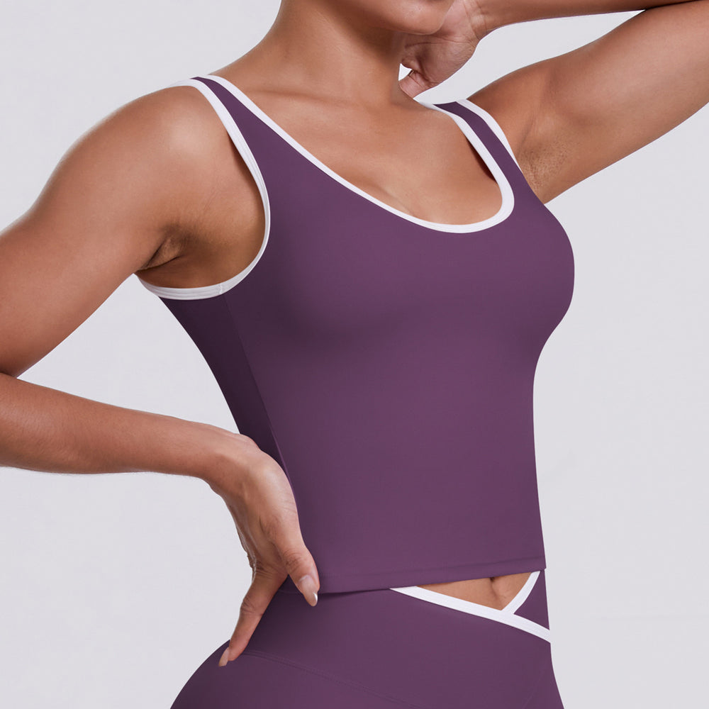 new arrival color matching double-sided brushed tight breathable long sports vest running fitness yoga wear tops for women