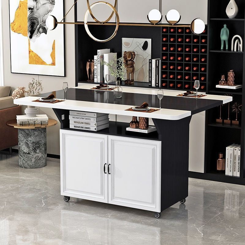 Movable foldable dining table small apartment for home rectangular foldable island table multifunctional storage storage sideboard