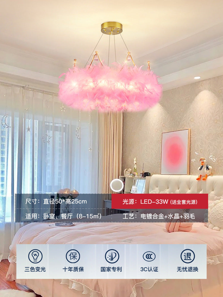 [Strict selection] Bedroom chandelier master bedroom feather lamp cream wind Internet celebrity crown lamp girl room cloakroom lamp