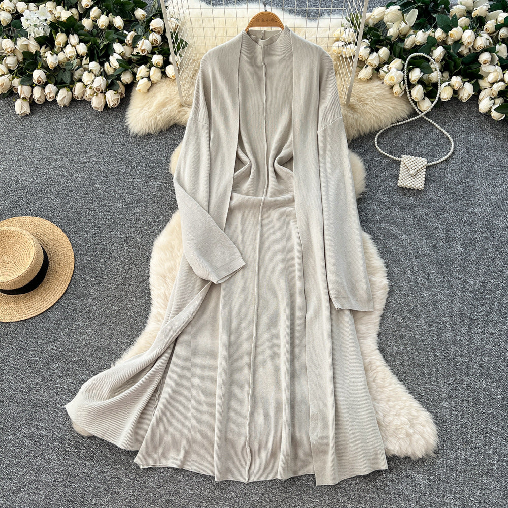 Lazy style casualclassy looselongsweatercardiganoutwear + inner wear silmknittingdresssuit
