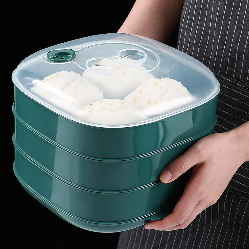 Microwave oven steamer office meals steamed buns heating with lid plastic steamer utensils steaming cage cloth multi-layer steaming box