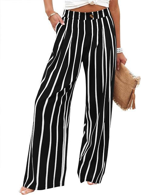 cross-border  fashion summer plaidhigh waistpants button elastic waist loose pants women's casual straight-leg pants
