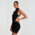 European and american export women's clothing  summer new solid color high neck sleeveless ruched sexy backless bodycon dress