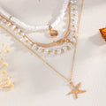 European and american cross-border summer beach soft clay imitation pearl beaded necklace niche irregular multi-layered starfish necklace