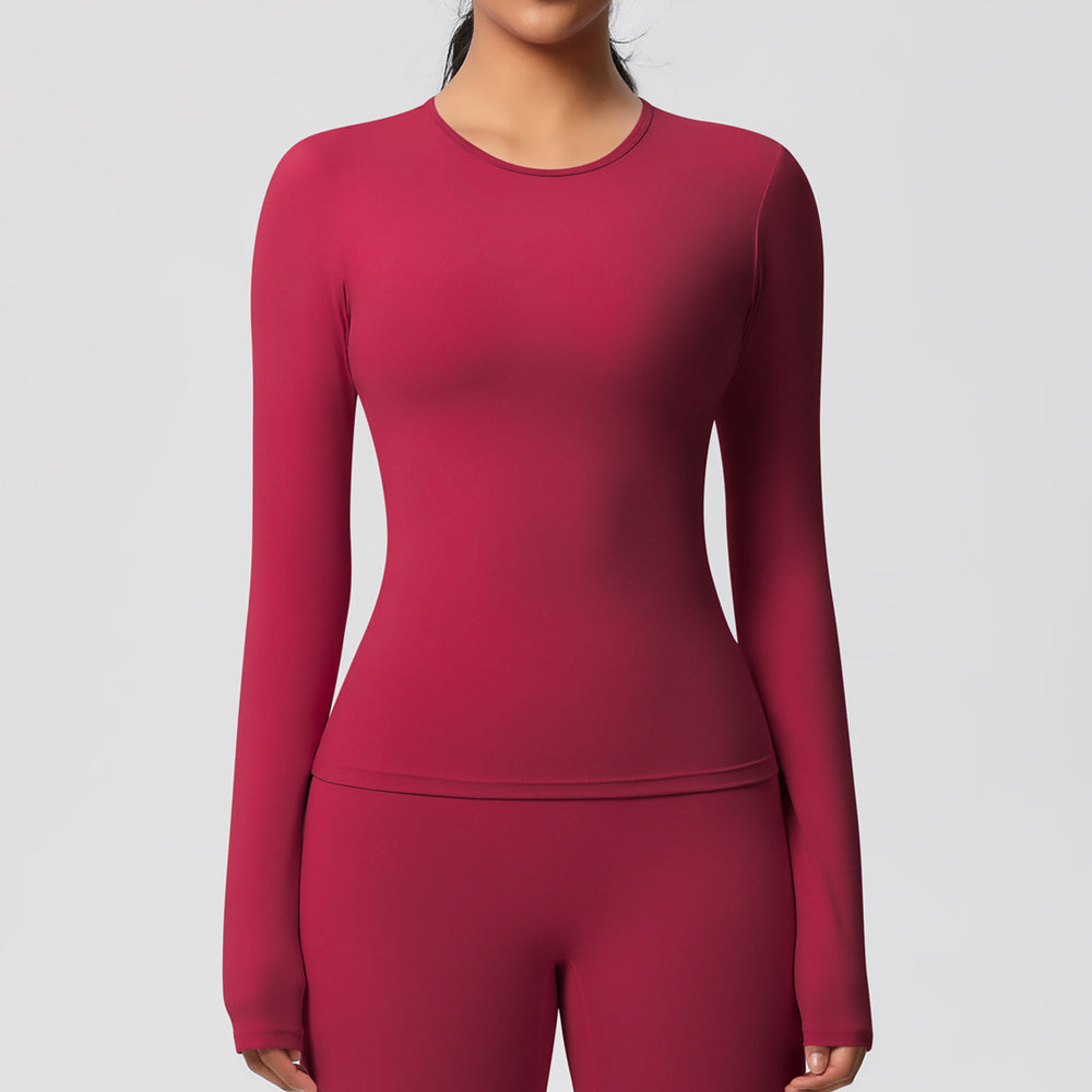 New arrival in stock cross-border double-sided brushed solid color longline training sports long sleeve t-shirt running fitness yoga top for women