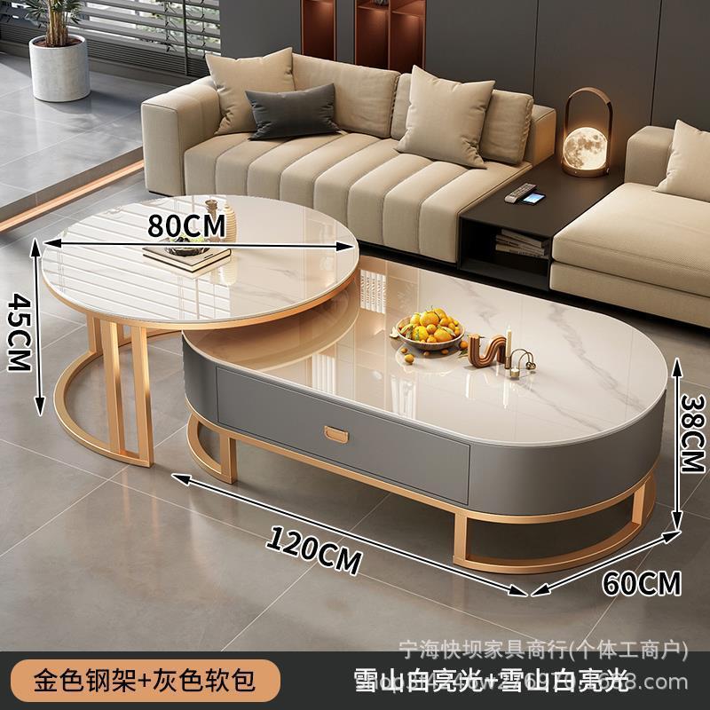 Coffee table living room for homeaccessible luxury oval modern casual type popular glass small tea table slate small apartment accessible luxury