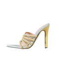 2026 new european and american style pearl stiletto heel mules - women's pointed toe color block thong sandals - cross-border hot seller