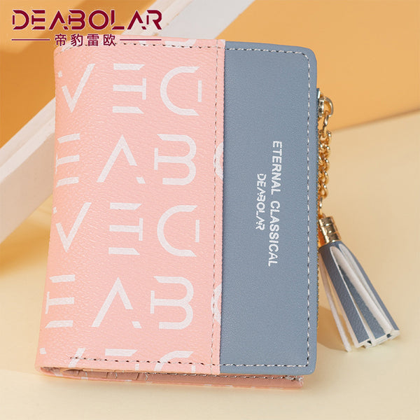 Tassel wallet women's short printed zipper vertical change bag letter card bag niche design fashion wallet women