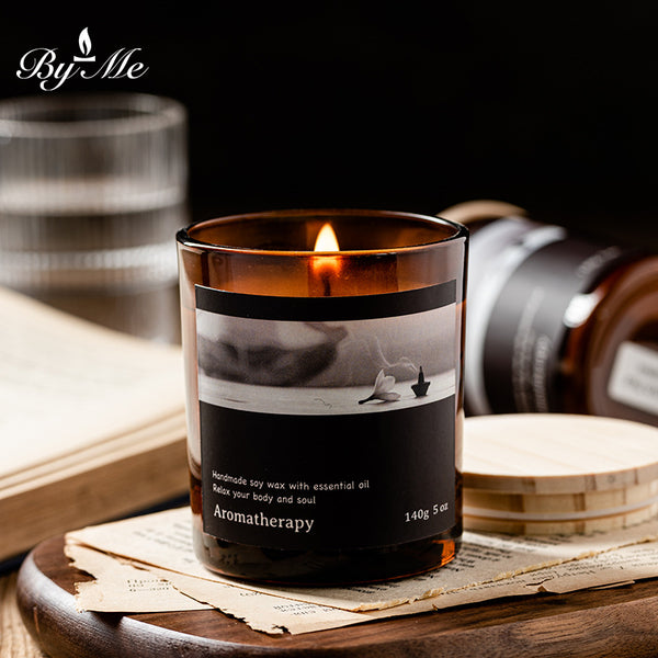 BYME aromatherapy series plant essential oil soybean wax 7080 wood cover scented candle household indoor incense ornament