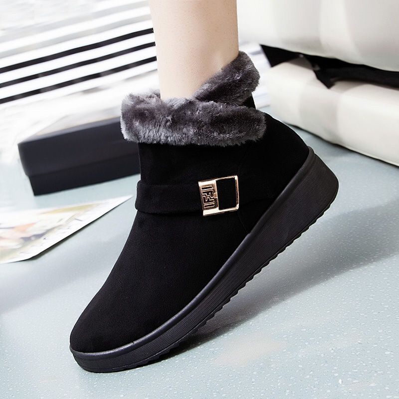 Winter ladieswear shoes middle-aged and elderly cotton shoes red heattech plaidfleece-linednon-slip flats soft bottom snow boots women