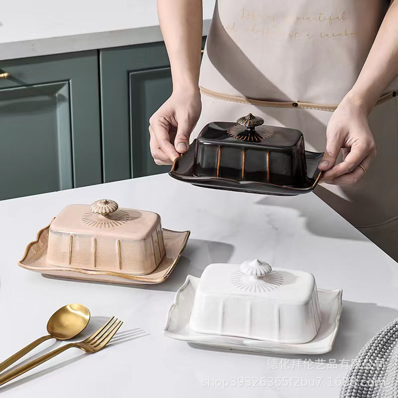 Creative ceramic butter dish european style tableware with lid butter plate dessert dish butter dish cheese box - wholesale from manufacturer