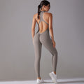 pure color high-strength tight-fitting naked sports beautiful back long one-piece yoga clothes running fitness jumpsuit for women