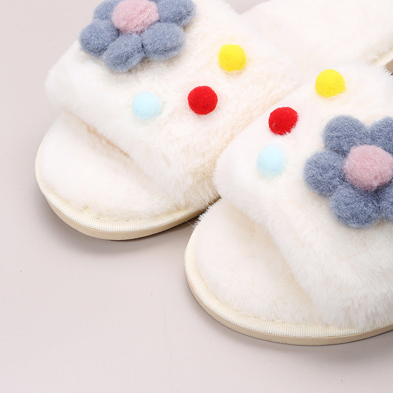 2024 fall/winter new arrivals: minimalist floral plush slippers for women - trendy, flat, and perfect for wearing out. wholesale available