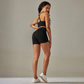 European and american cross-border seamless solid color criss-cross back sports bra yoga set running fitness shorts two-piece outfit