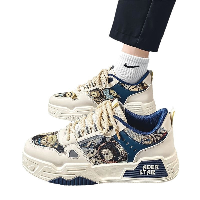 Men's winter breathable versatile casual designer sneakers - unique skate shoes for teens, thick-soled height-increasing canvas trendy footwear
