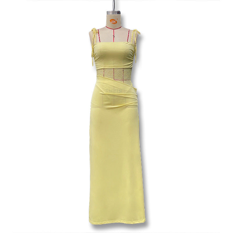 Aliexpress  spring new arrivals: european and american style sexy lace patchwork hollow-out see-through camisole dress