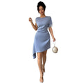 Amazon fashion cross-border lacepatchwork side twist waist asymmetrical hem elegantshortdress skirt