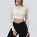 New arrival: solid color mesh double-layer breathable faux two-piece long sleeve casual activewear top for running, fitness, and yoga