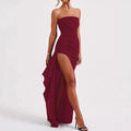 Fashionexport cross-border evening dress party women's one-line collar tube topdresssexybackless high slit long skirt
