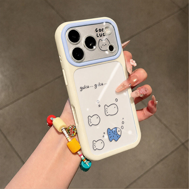 Cartoon simple fish large window phone case for iphone 18, apple 17 pro max, kitten protective cover 16