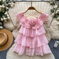 French chic pink ruffle chiffon blouse - women's summer off-the-shoulder floral sweet & elegant top
