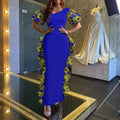 fashion african export new arrival evening dress oblique shoulder style e-commerce  women's wax cloth puff sleeve long skirt