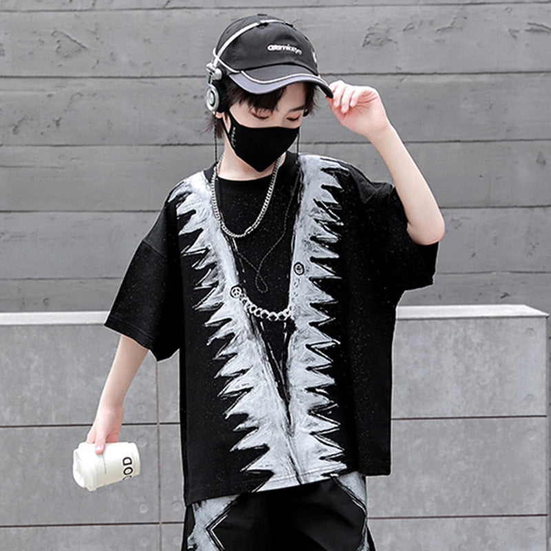 Boys' short-sleeve t-shirt and shorts set - summer loose fit casual kids' fashion brand new  trendy outfit - stylish and cool