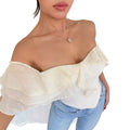 Amazon cross-border fashion one-shoulder rufflestube top fishbone waist silmshort t-shirt plus size hot girl