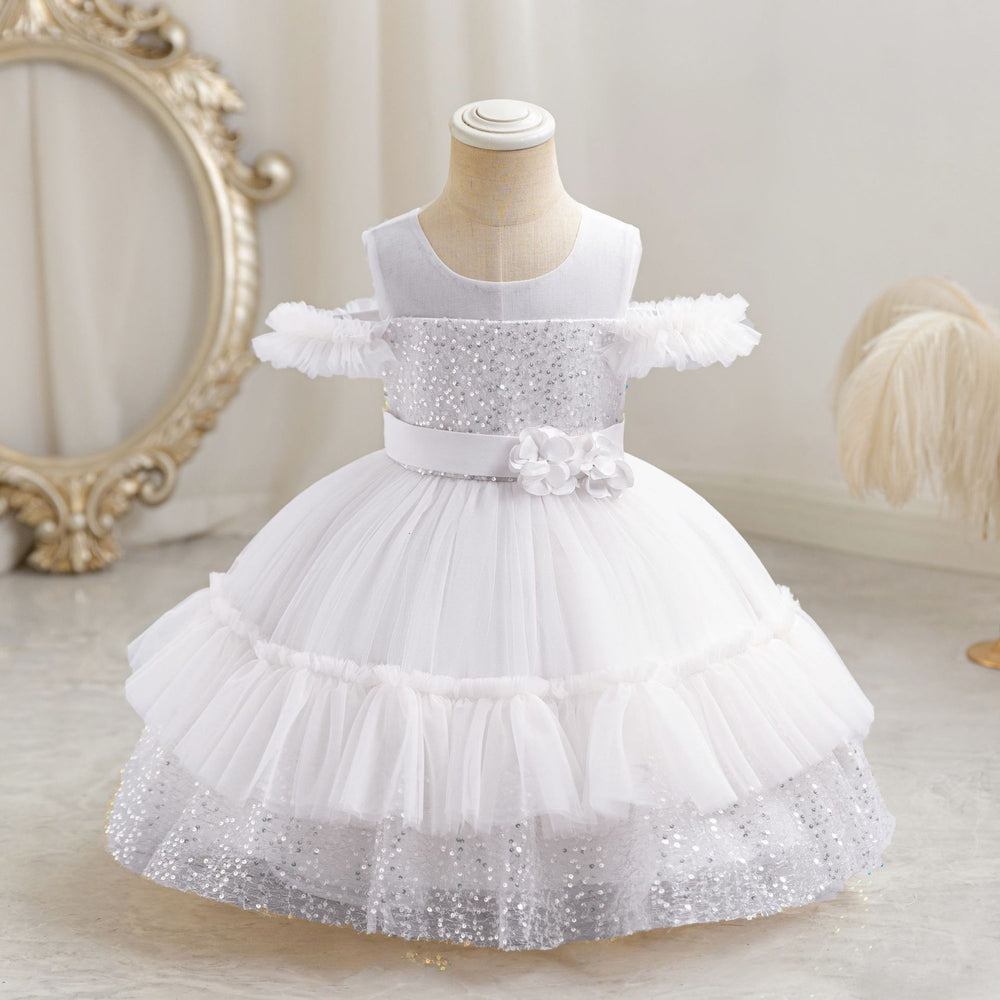 Ready-to-ship toddler & little girl's evening gown - off-the-shoulder sequin princess dress - first birthday dress - girl's dress
